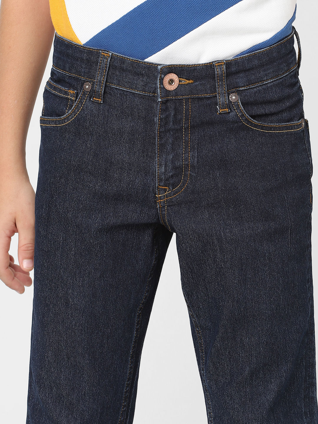 Boys Dark Blue Mid Rise Slim Fit Jeans