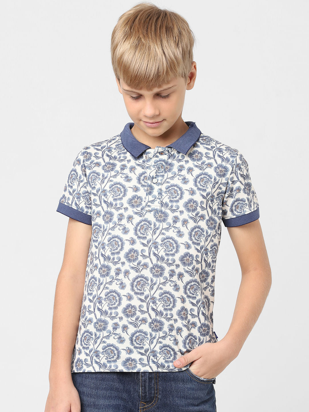 Boys Blue Floral Polo T-shirt