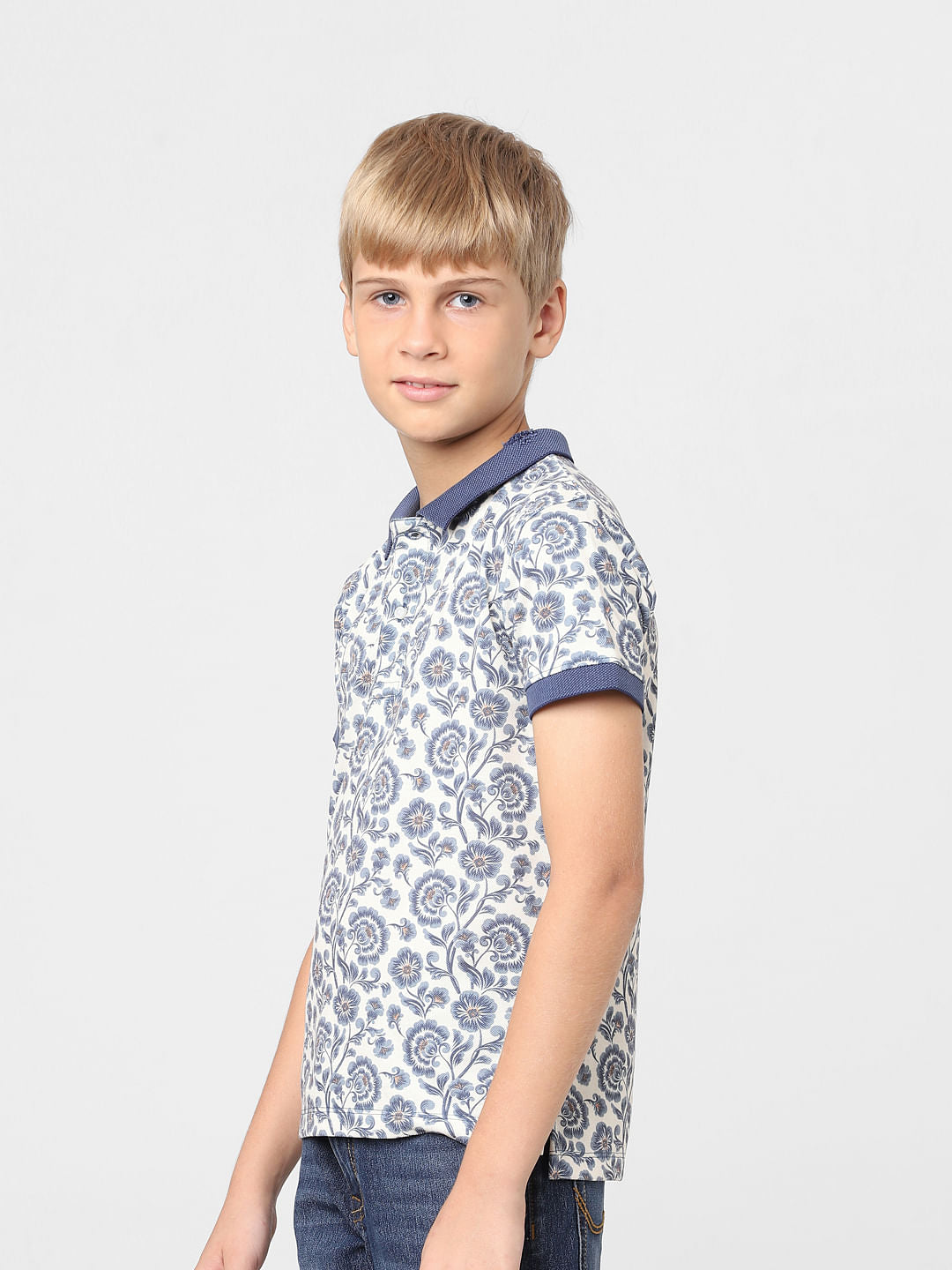 Boys Blue Floral Polo T-shirt