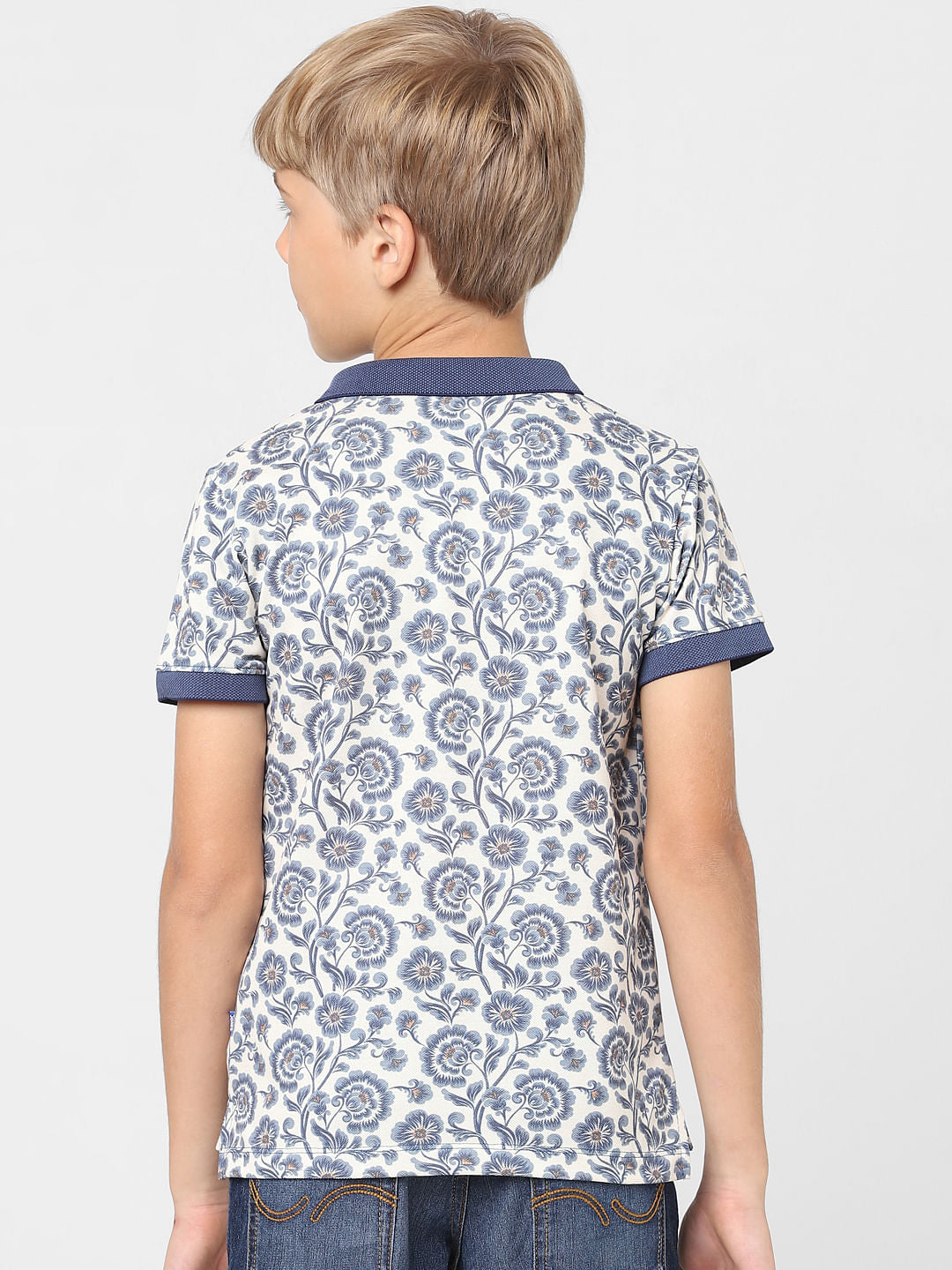 Boys Blue Floral Polo T-shirt