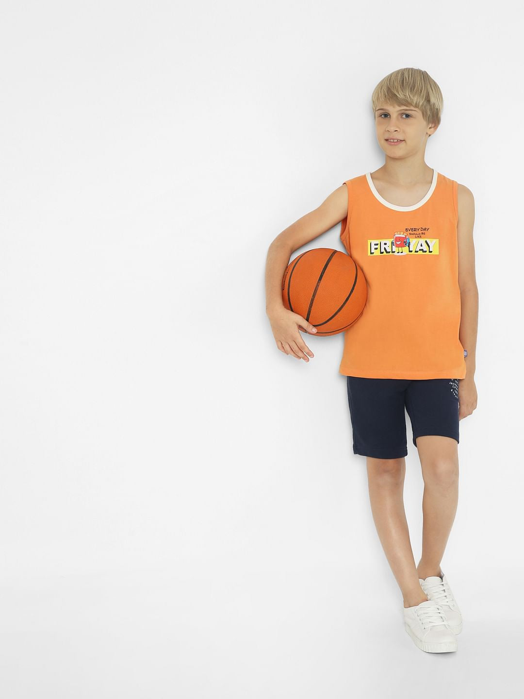 BOYS Orange Printed Vest T-shirt - 4/5Y