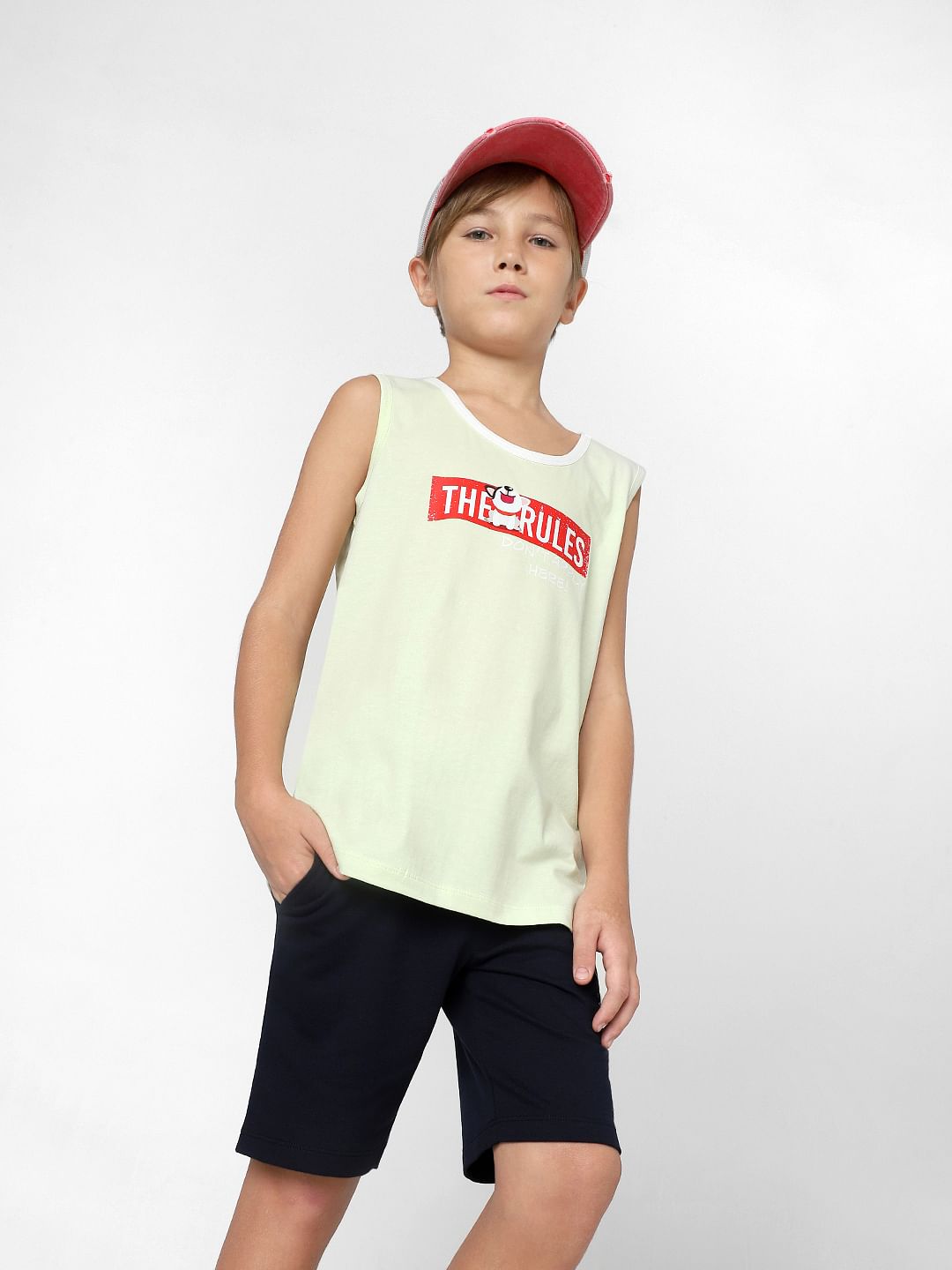 Boys Green Printed Sleeveless T-shirt - 4/5Y