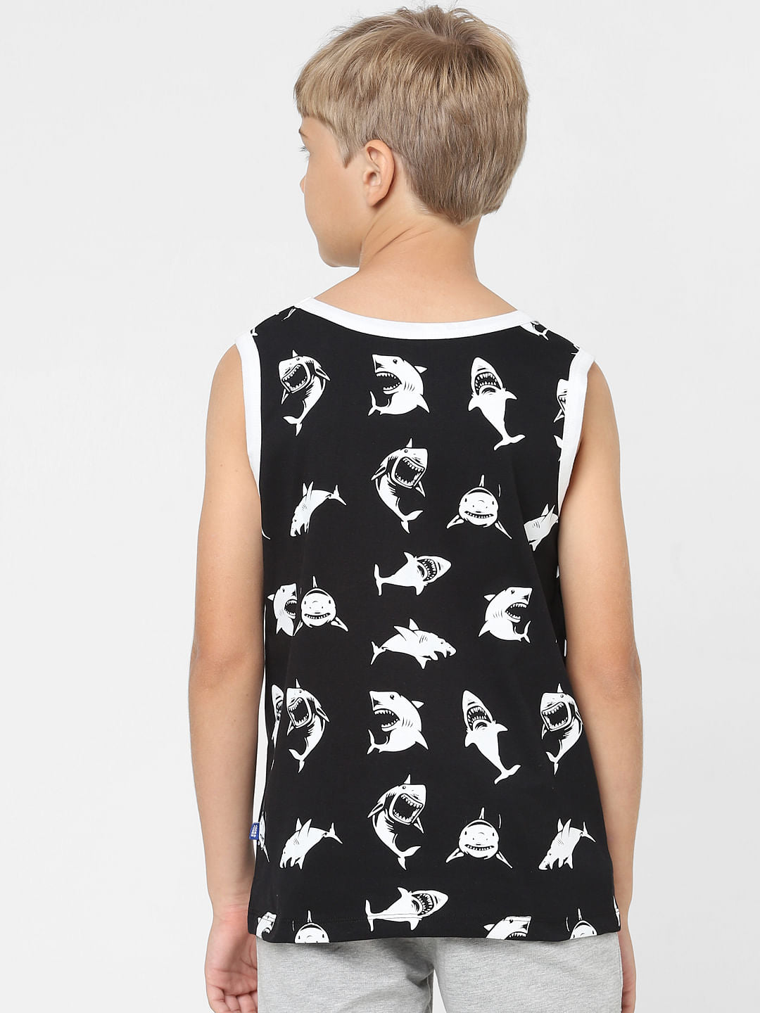 Boys Black Printed Crew Neck Vest