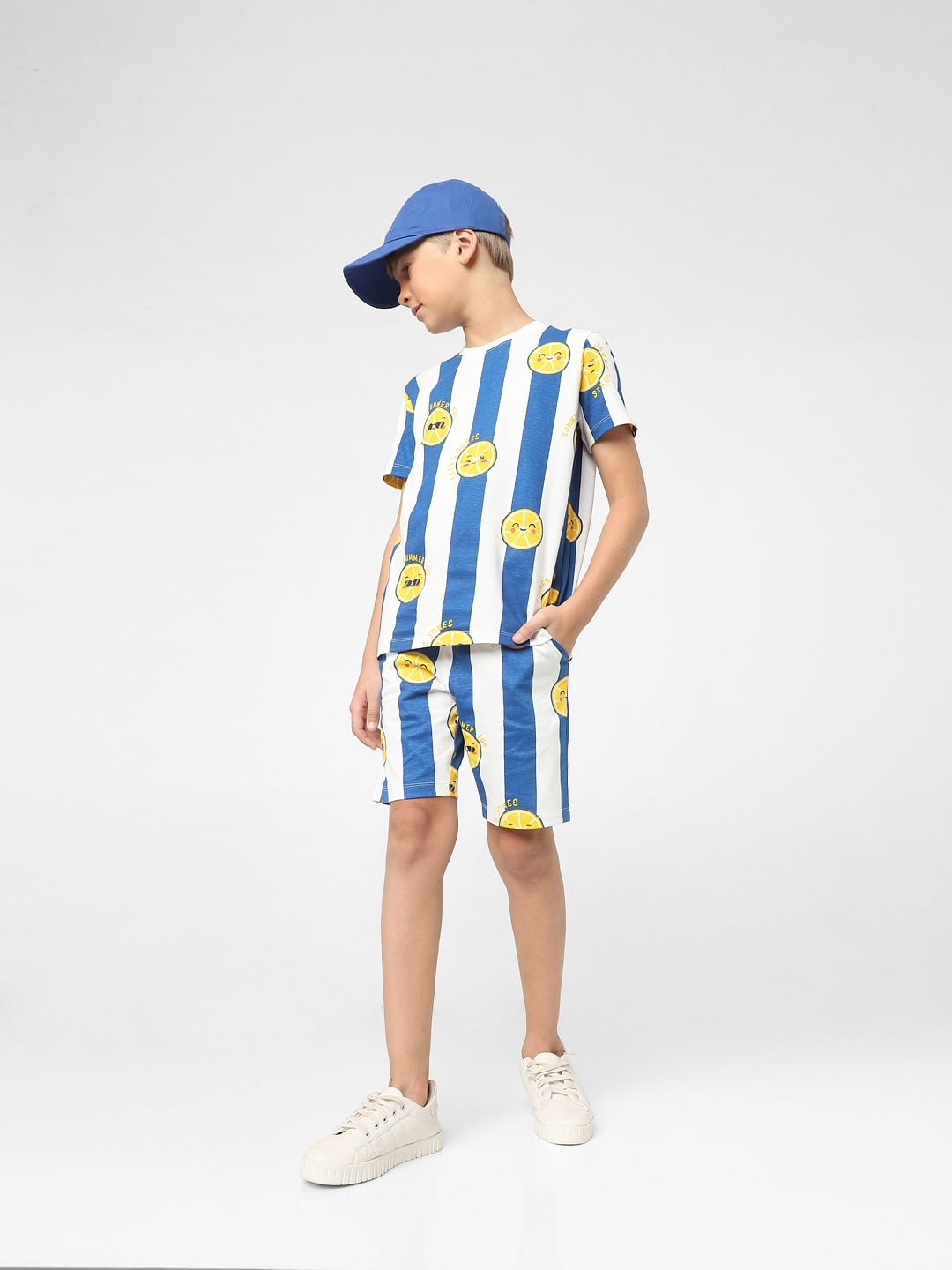 Boys Blue Striped Co-ord Sweatshorts - 4/5Y