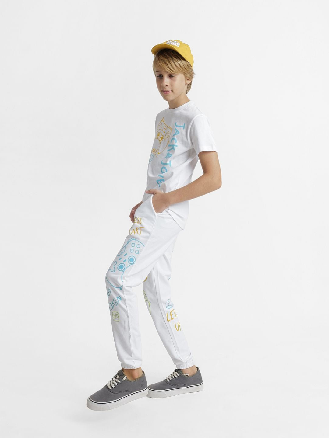White Gamer Print Co-ord Set Sweatpants - 4/5Y