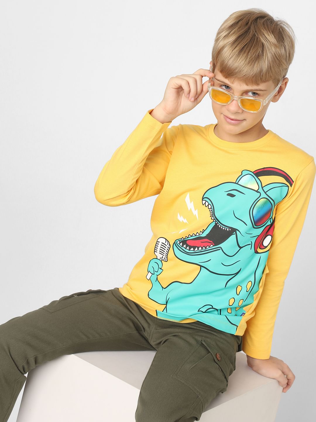 Boys Yellow Graphic Print T-shirt - 4/5Y