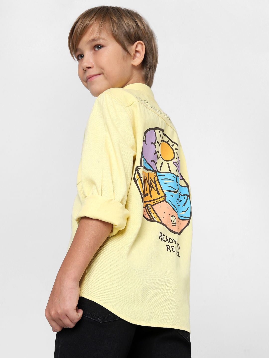 BOYS Yellow Printed Full Sleeves Shirt - 4/5Y