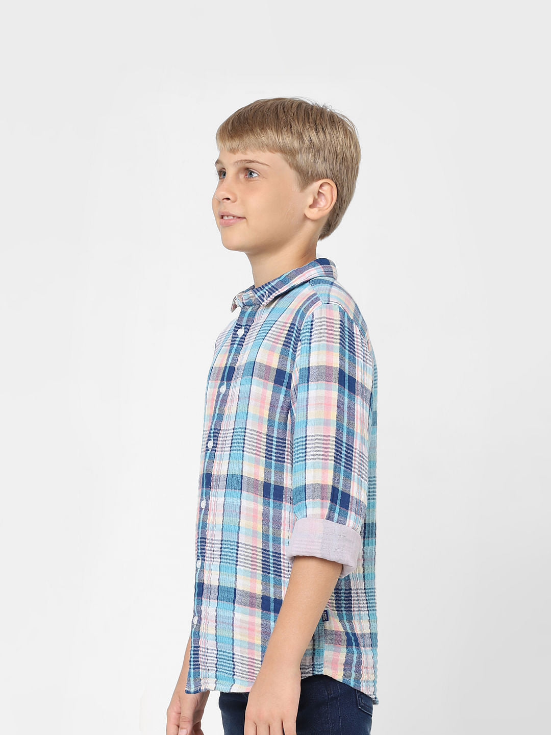 Boys Blue Check Print Full Sleeves Shirt