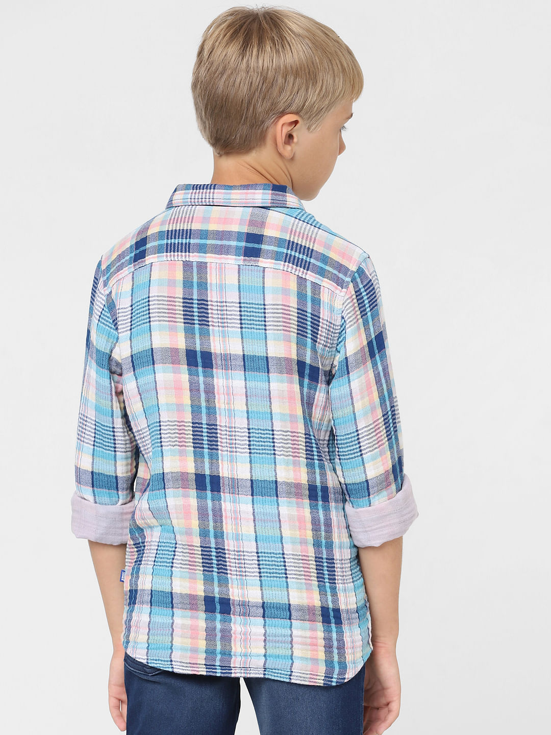 Boys Blue Check Print Full Sleeves Shirt