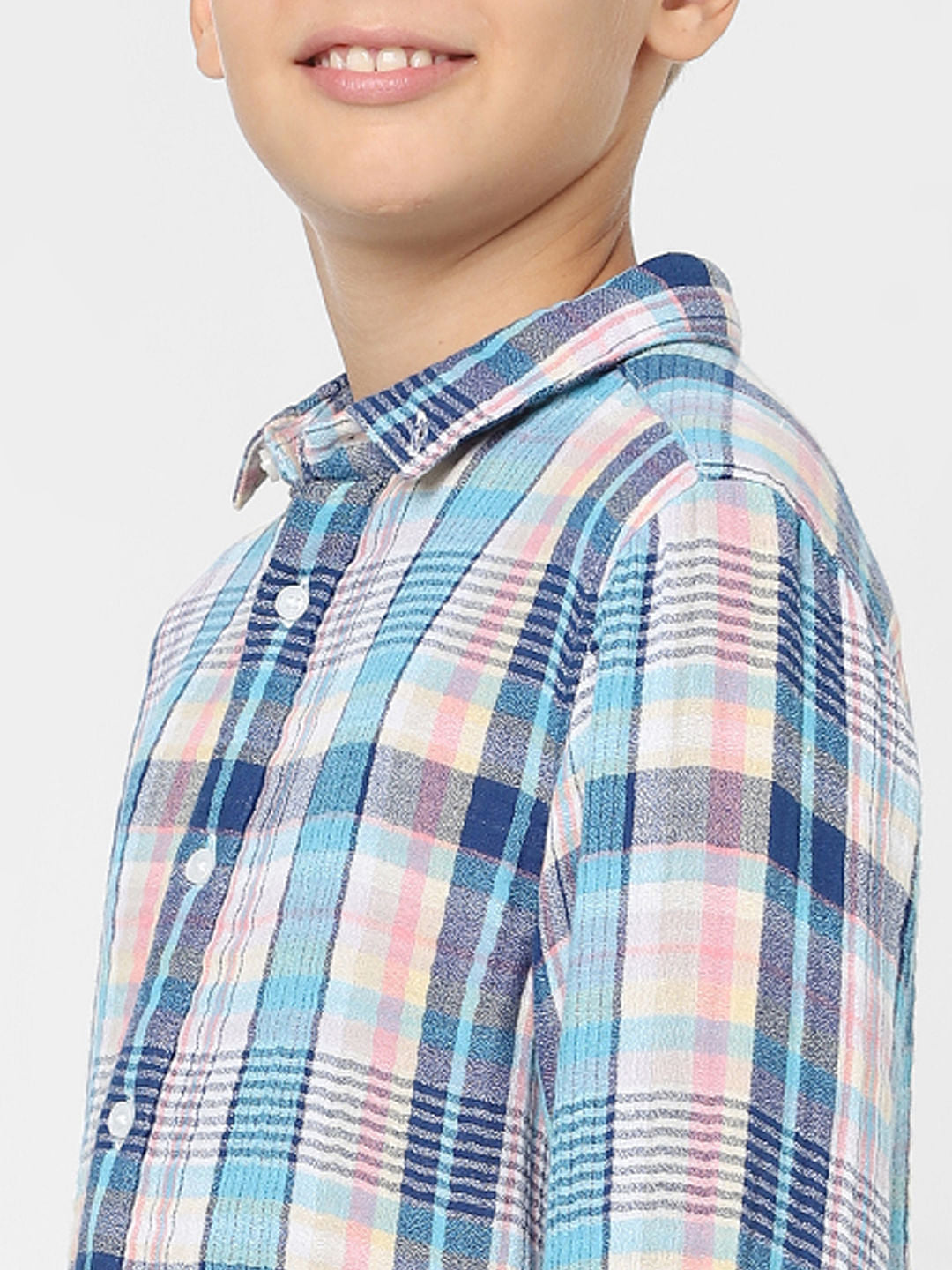Boys Blue Check Print Full Sleeves Shirt