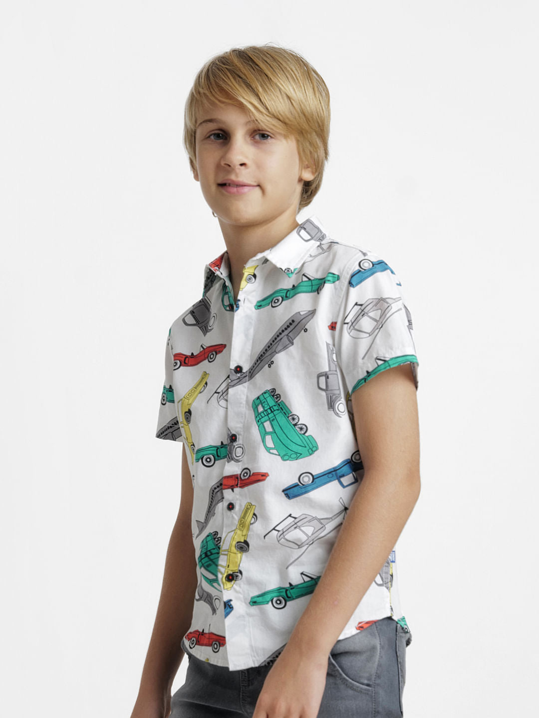 White Printed Short Sleeves Shirt