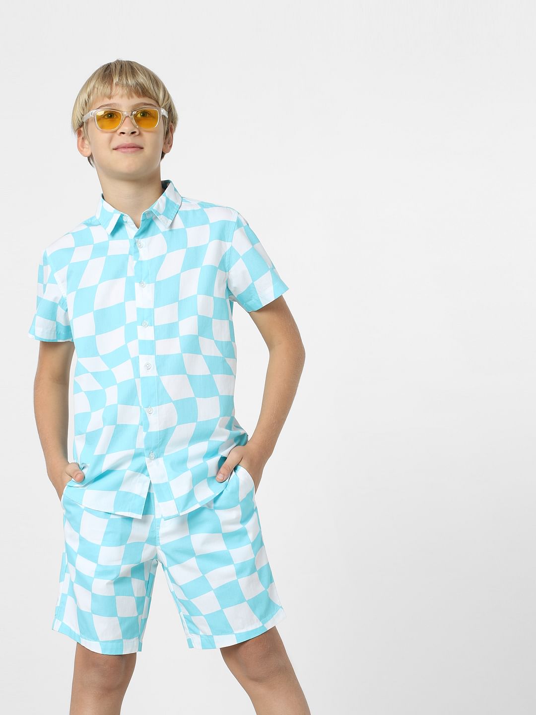 BOYS White Check Print Shirt - 4/5Y