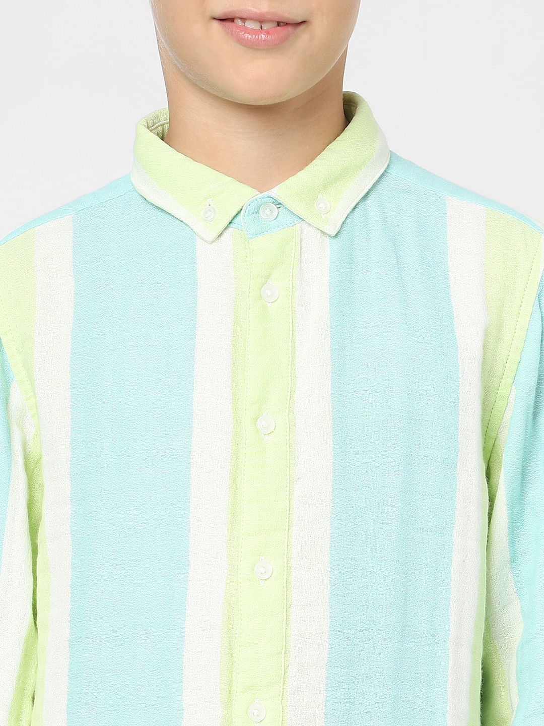 Boys Green Striped Full Sleeves Shirt