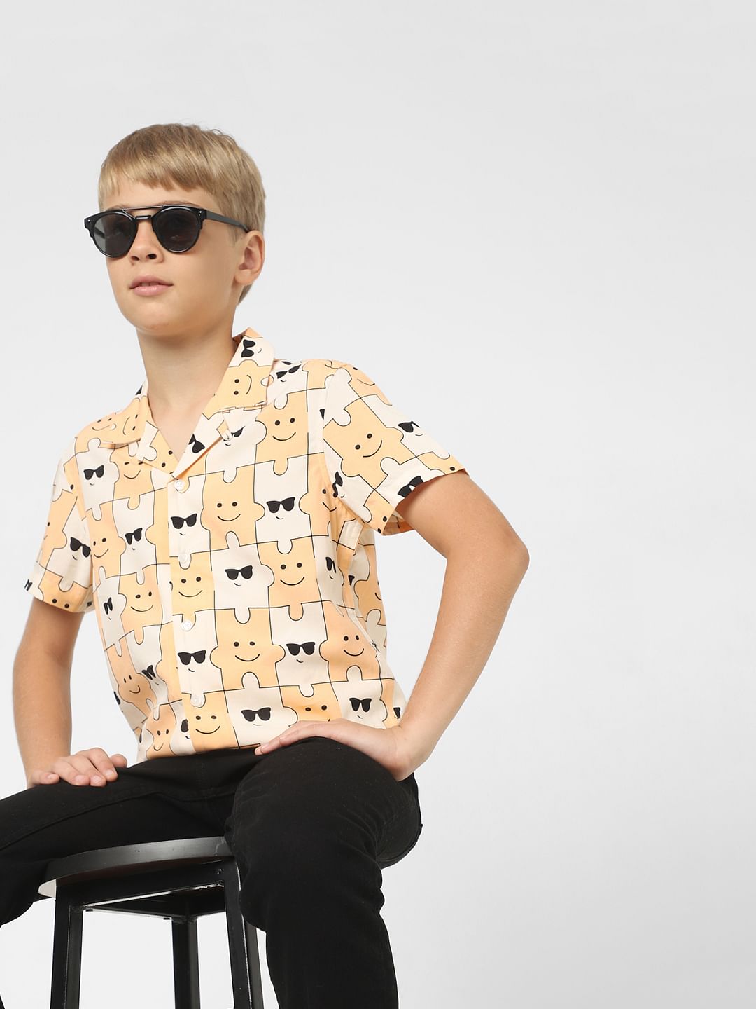 Boys Peach Printed Short Sleeves Shirt - 4/5Y