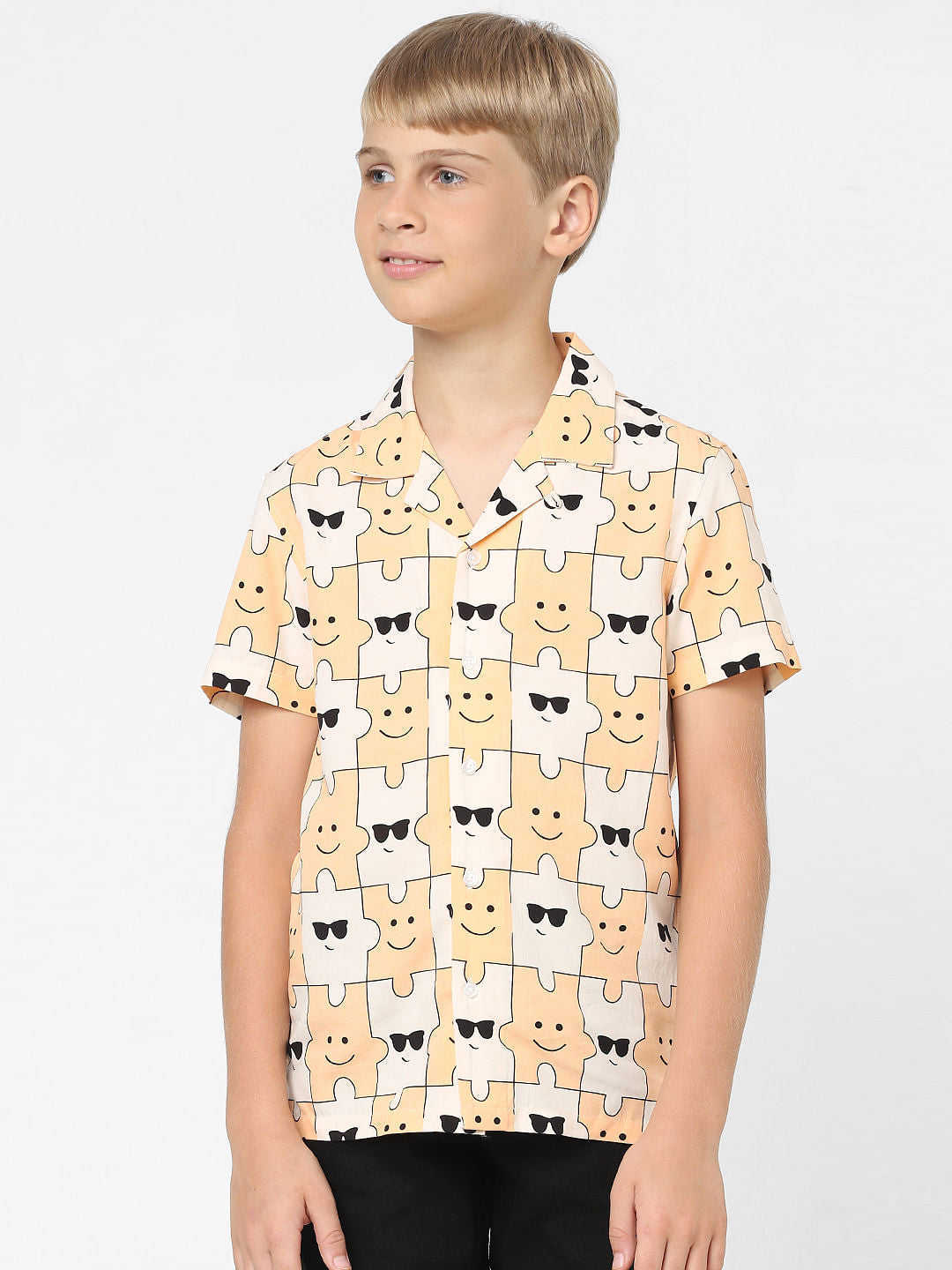 Boys Peach Printed Short Sleeves Shirt