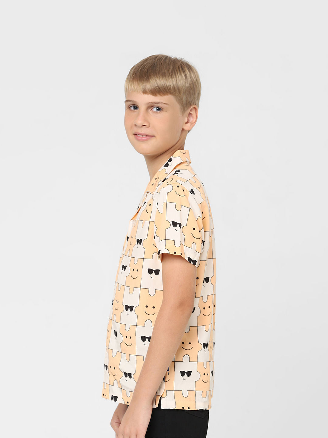 Boys Peach Printed Short Sleeves Shirt