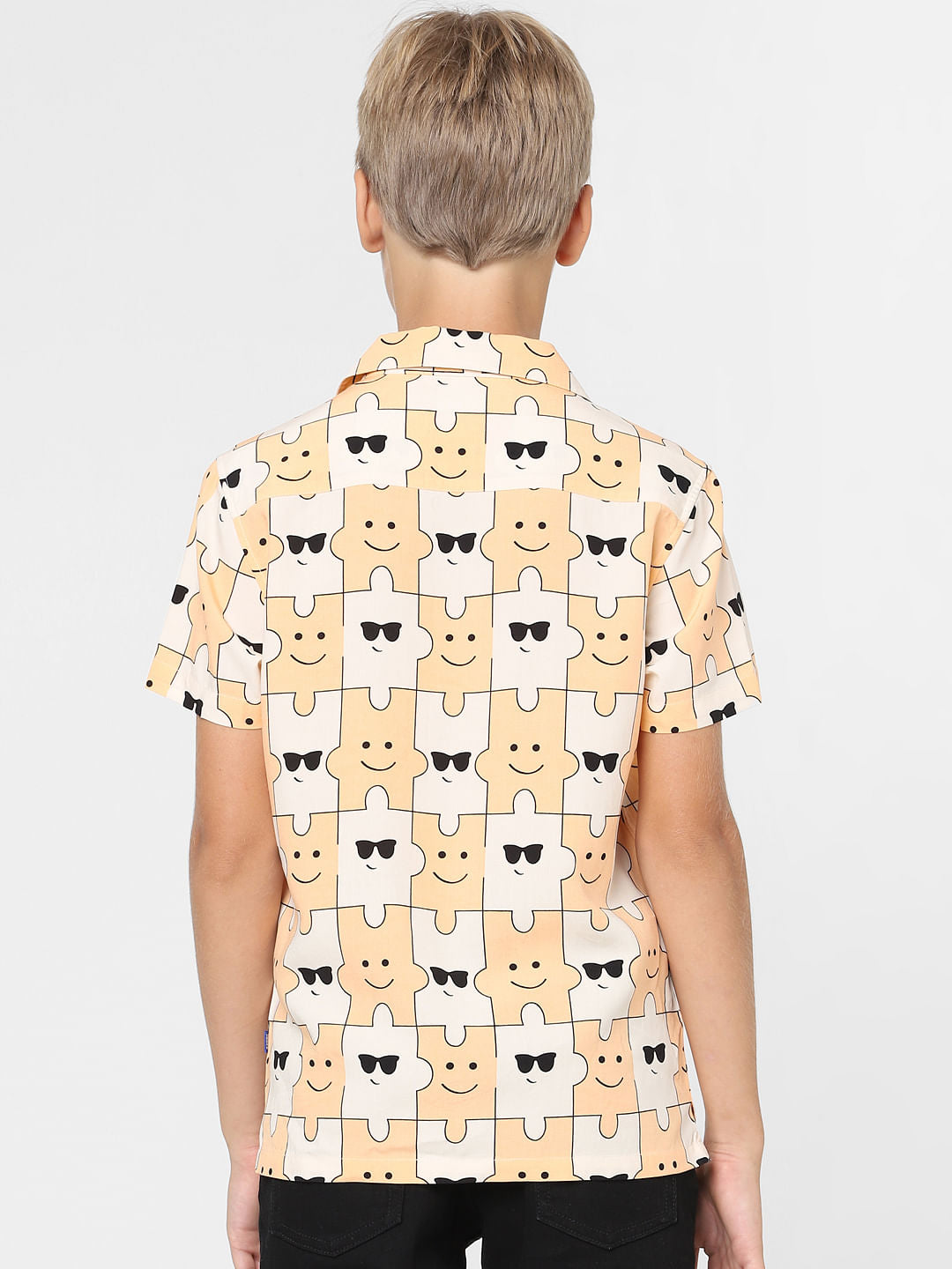 Boys Peach Printed Short Sleeves Shirt