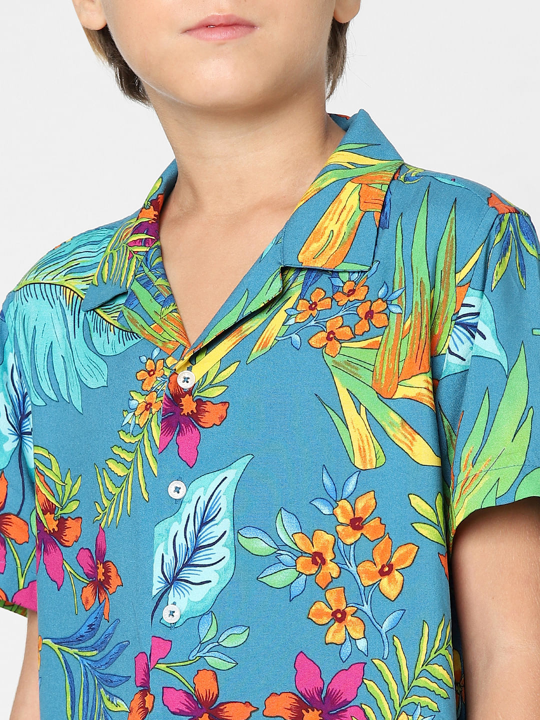 Boys Green Printed Short Sleeves Shirt