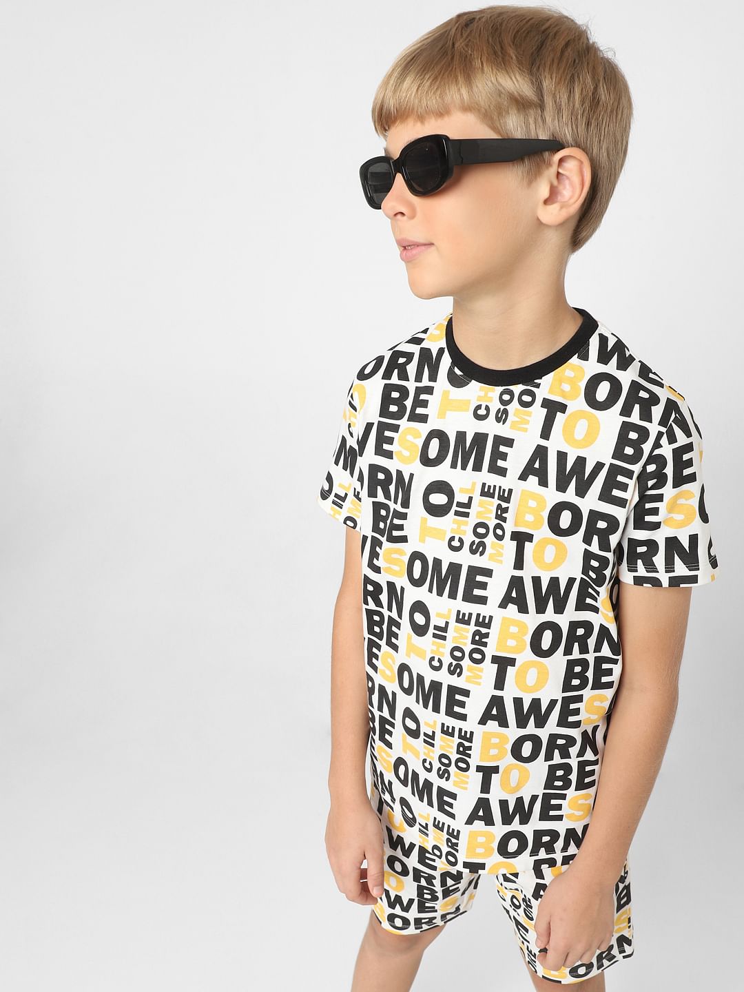 Boys White Printed Co-ord T-shirt - 4/5Y