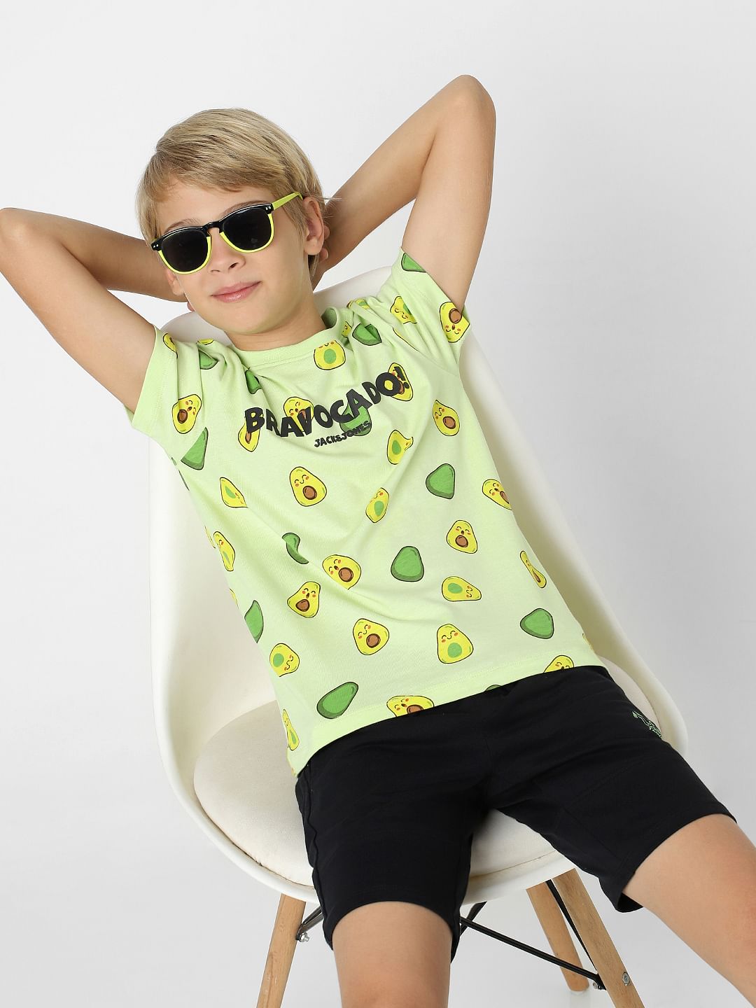 Boys Green Avocado Print Crew Neck T-shirt - 4/5Y