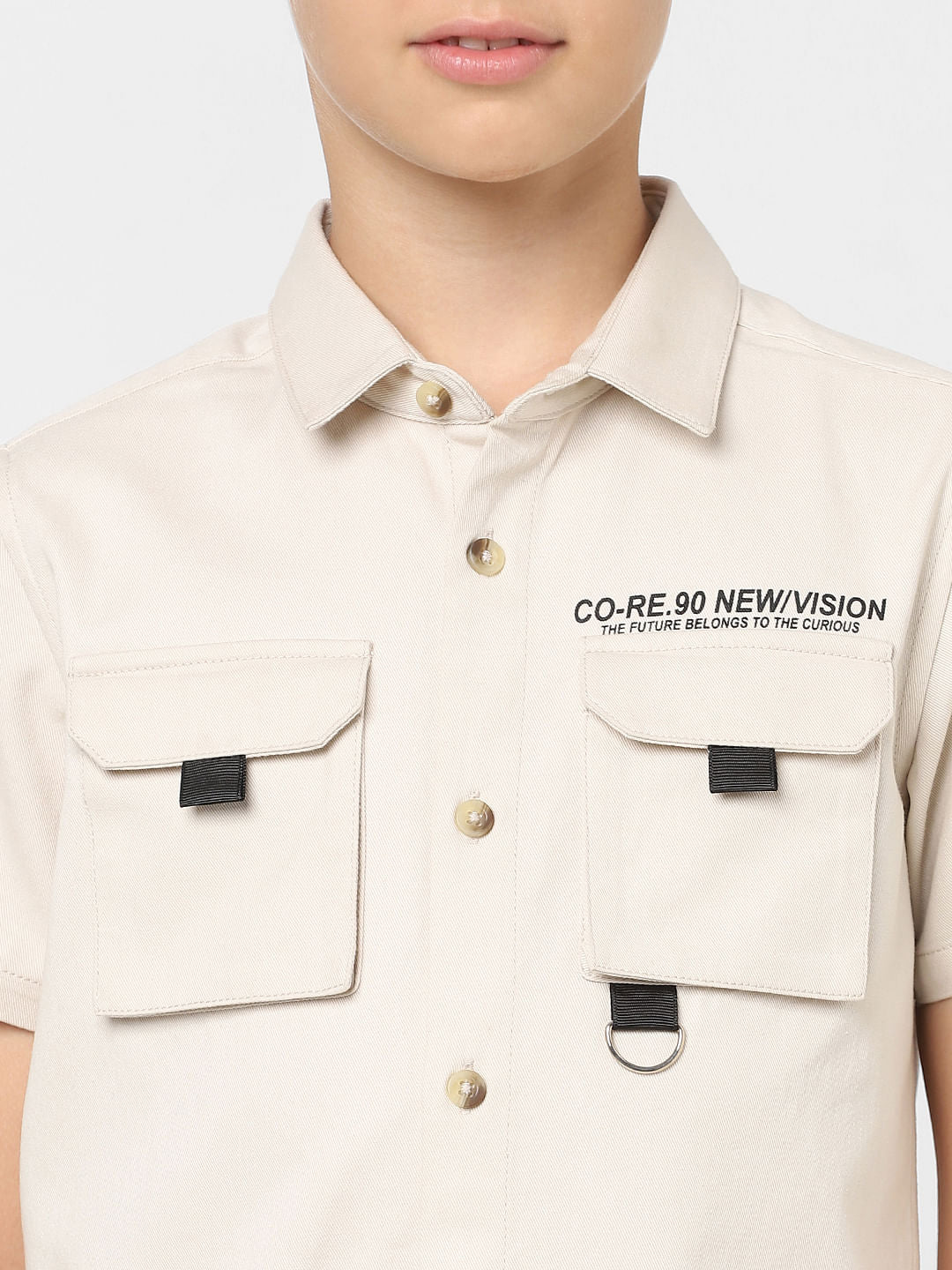 Boys Beige Printed Short Sleeves Shirt