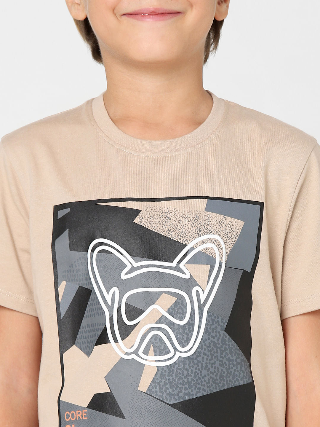 BOYS Beige Graphic Print Crew Neck T-shirt