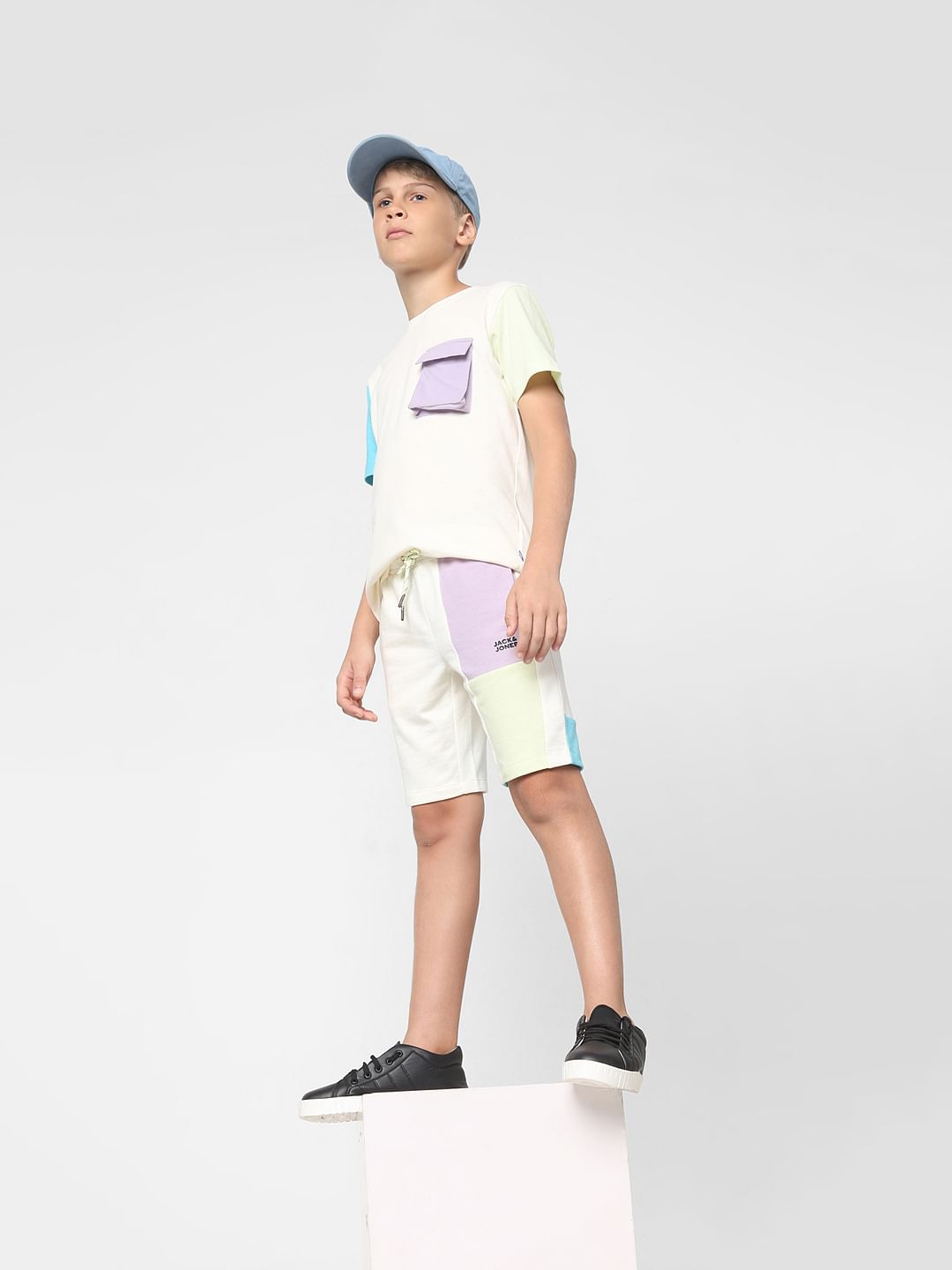 Boys Beige Colourblocked Co-ord Shorts - 4/5Y