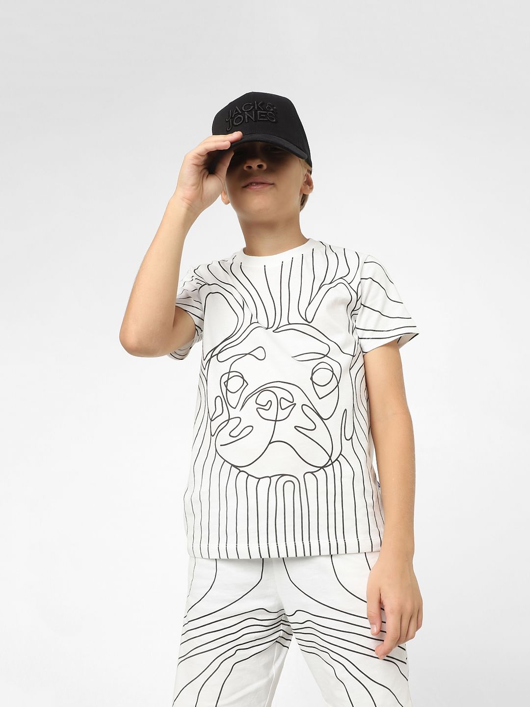 Boys White Printed Co-ord T-shirt