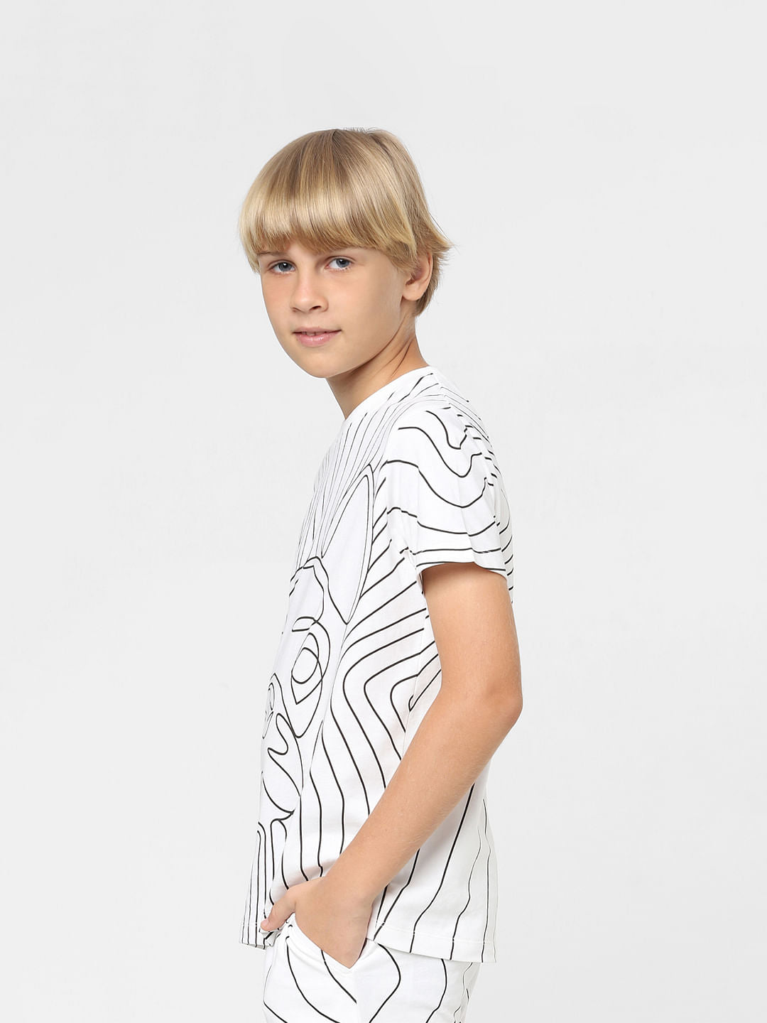 Boys White Printed Co-ord T-shirt
