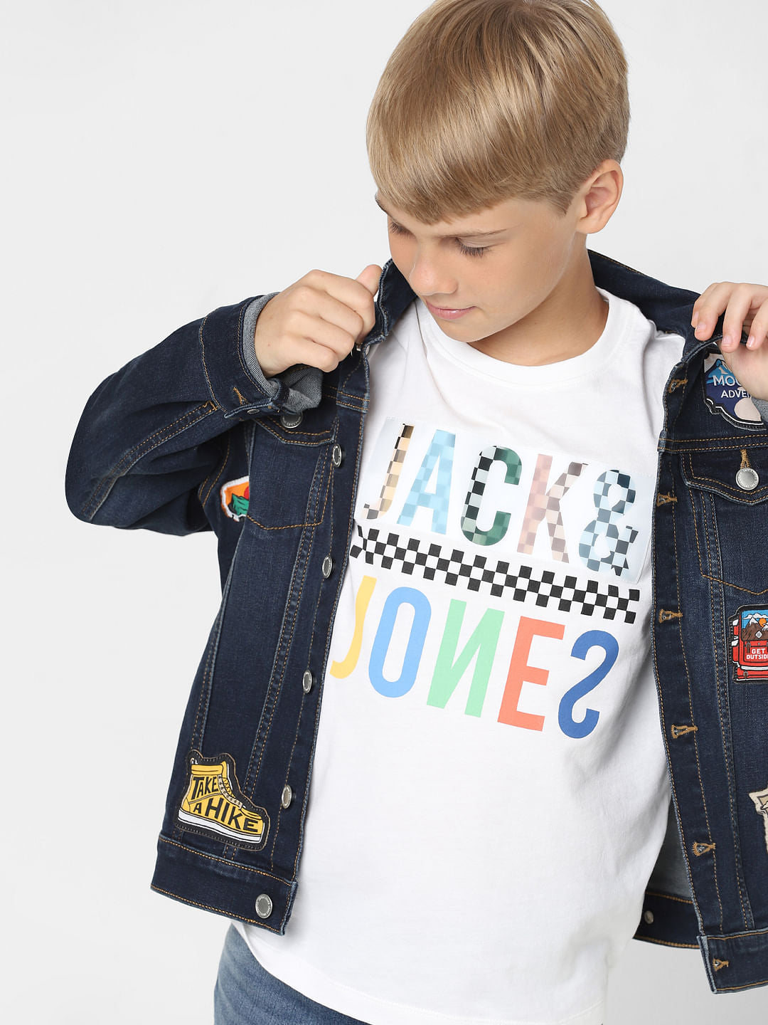 Boys White Logo Print Crew Neck T-shirt