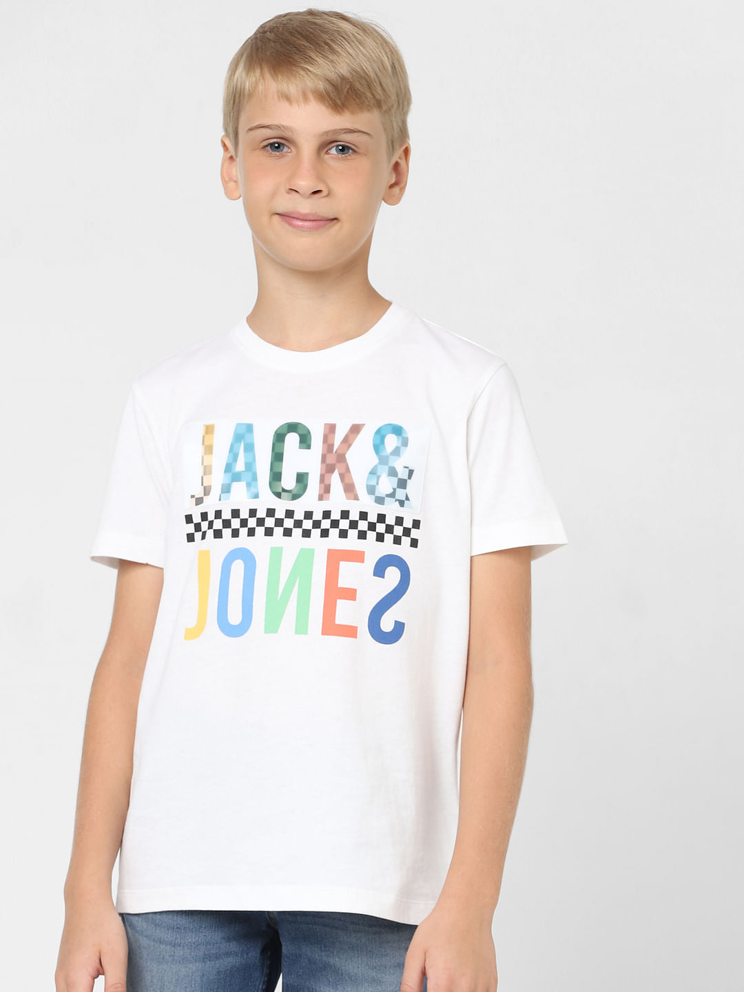 Boys White Logo Print Crew Neck T-shirt