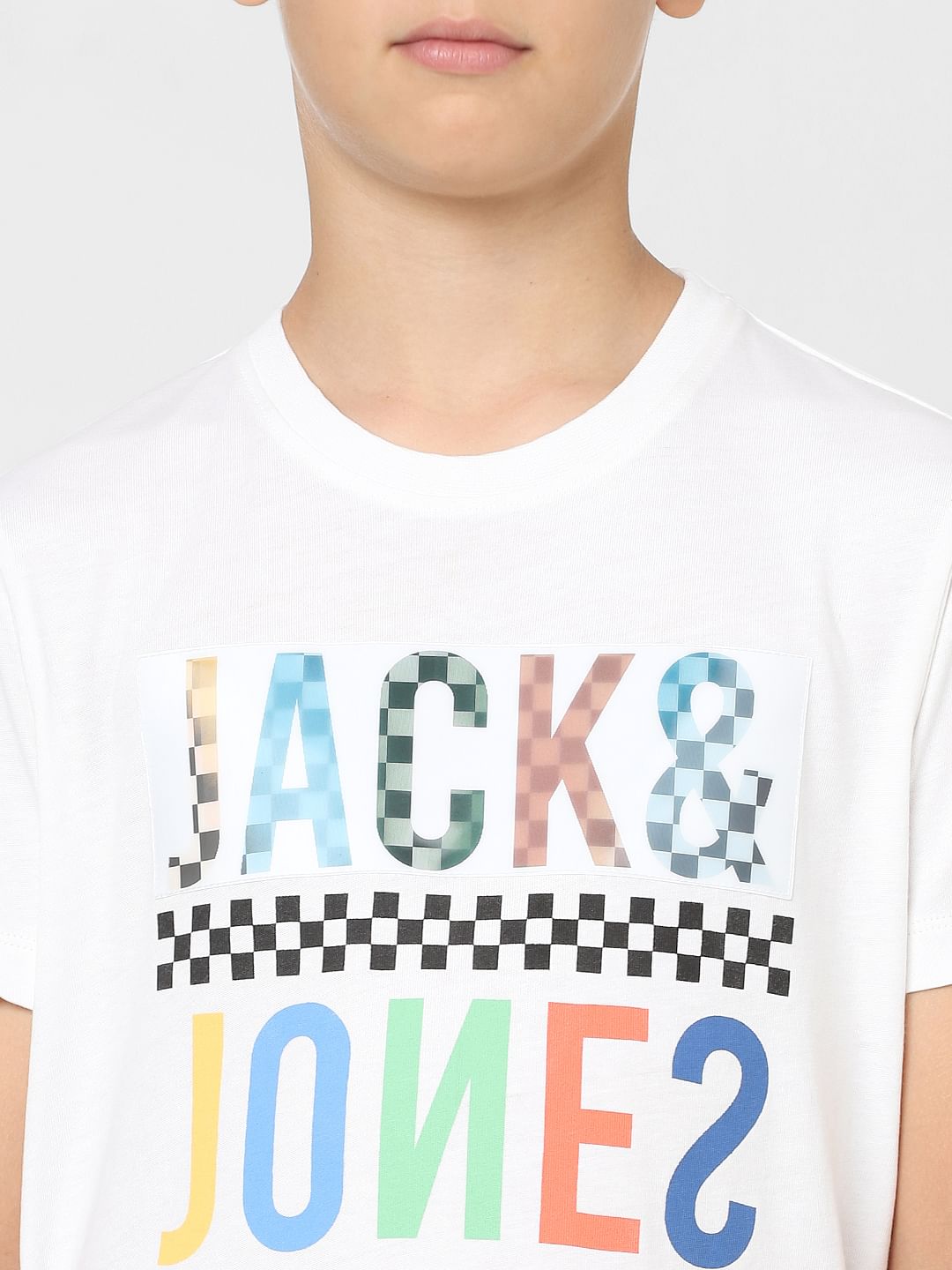 Boys White Logo Print Crew Neck T-shirt