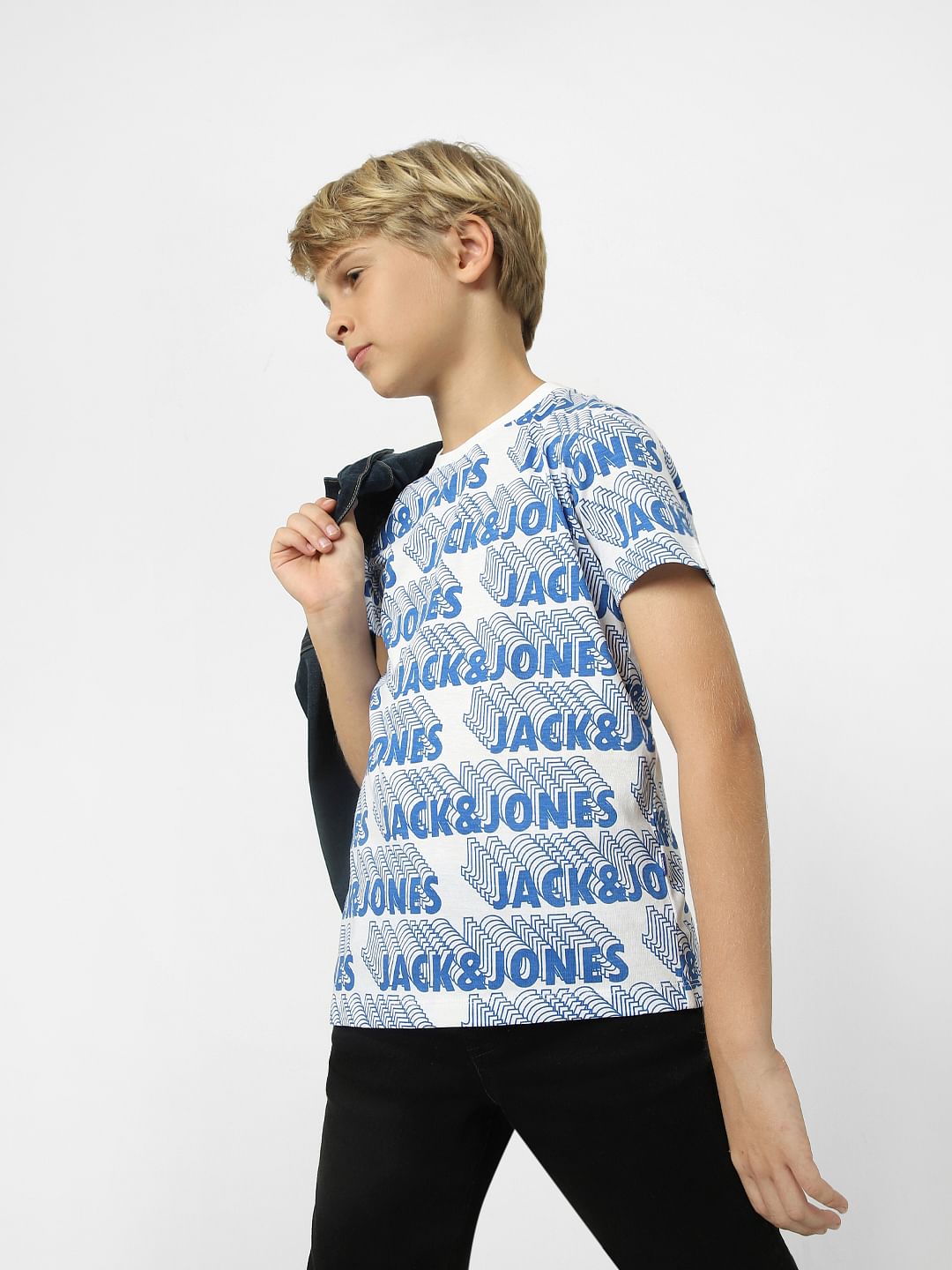 Boys White Logo Print Crew Neck T-shirt - 4/5Y