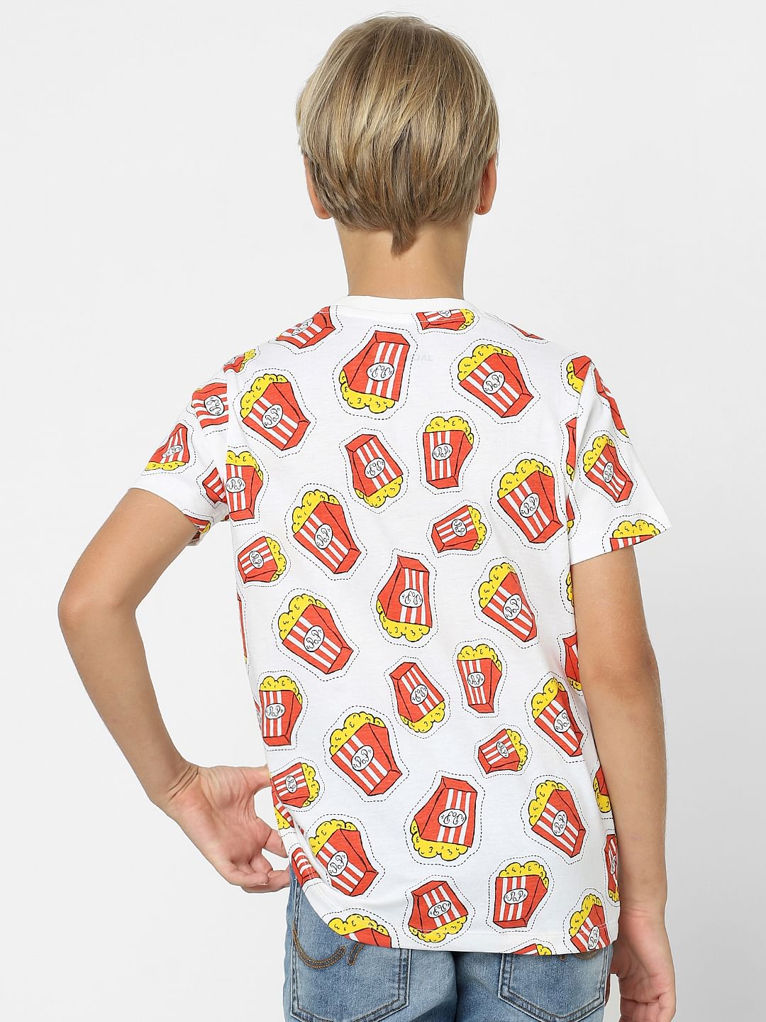 Boys White Fries Print T-shirt