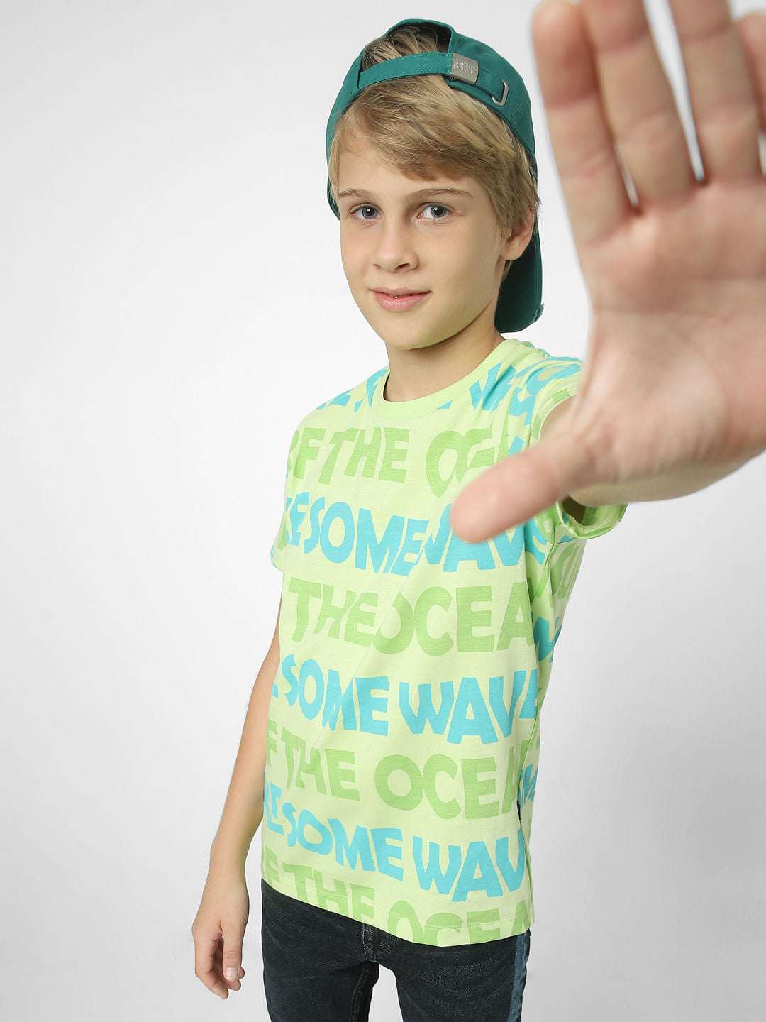 Boys Green Typographic Print T-shirt