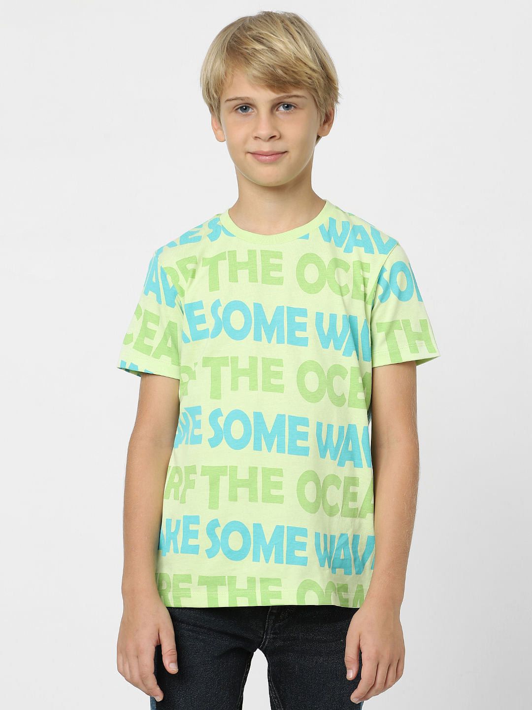 Boys Green Typographic Print T-shirt