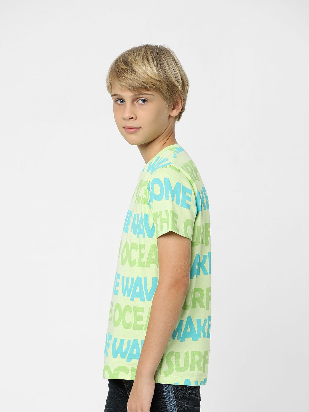 Boys Green Typographic Print T-shirt