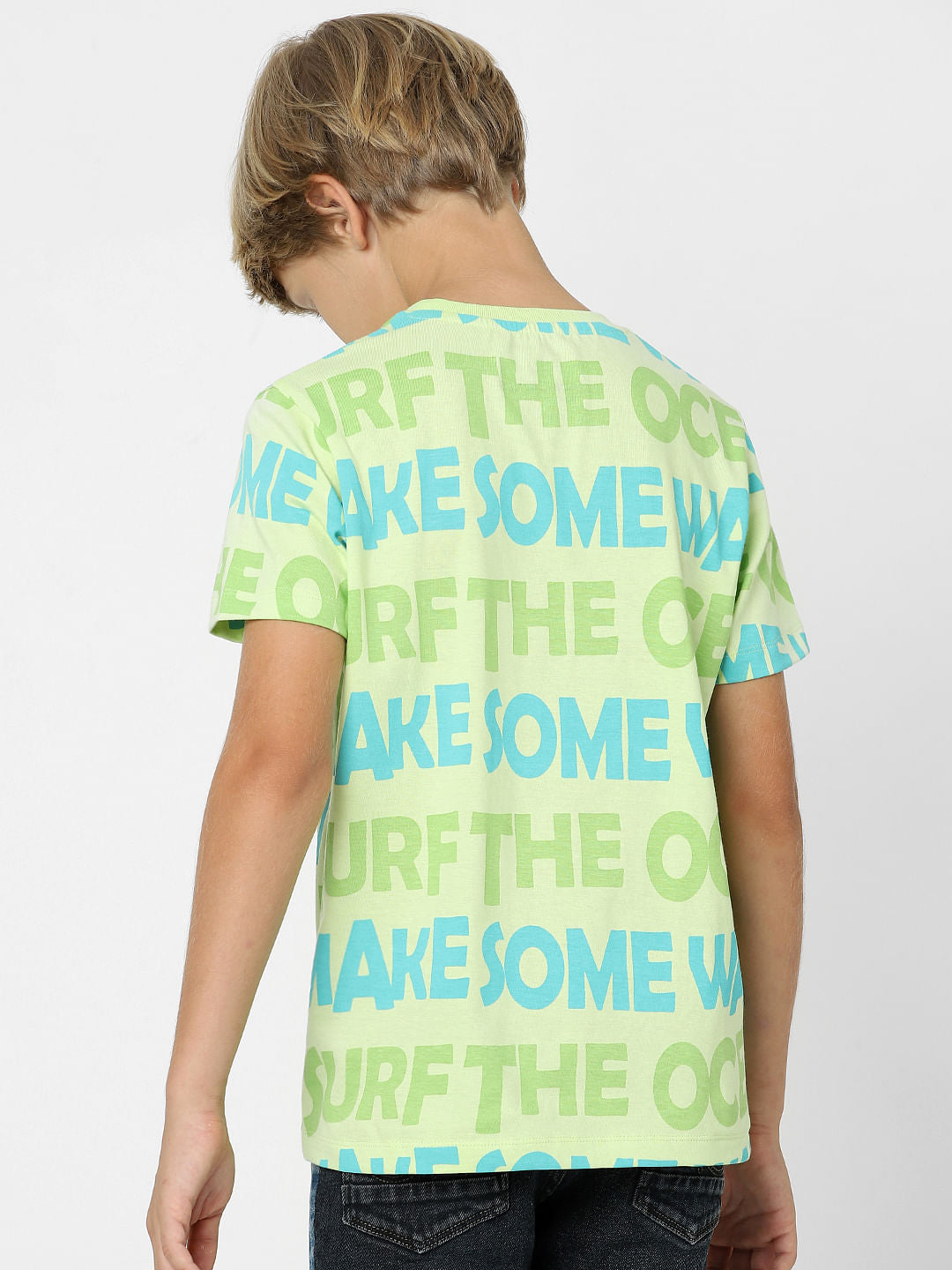 Boys Green Typographic Print T-shirt