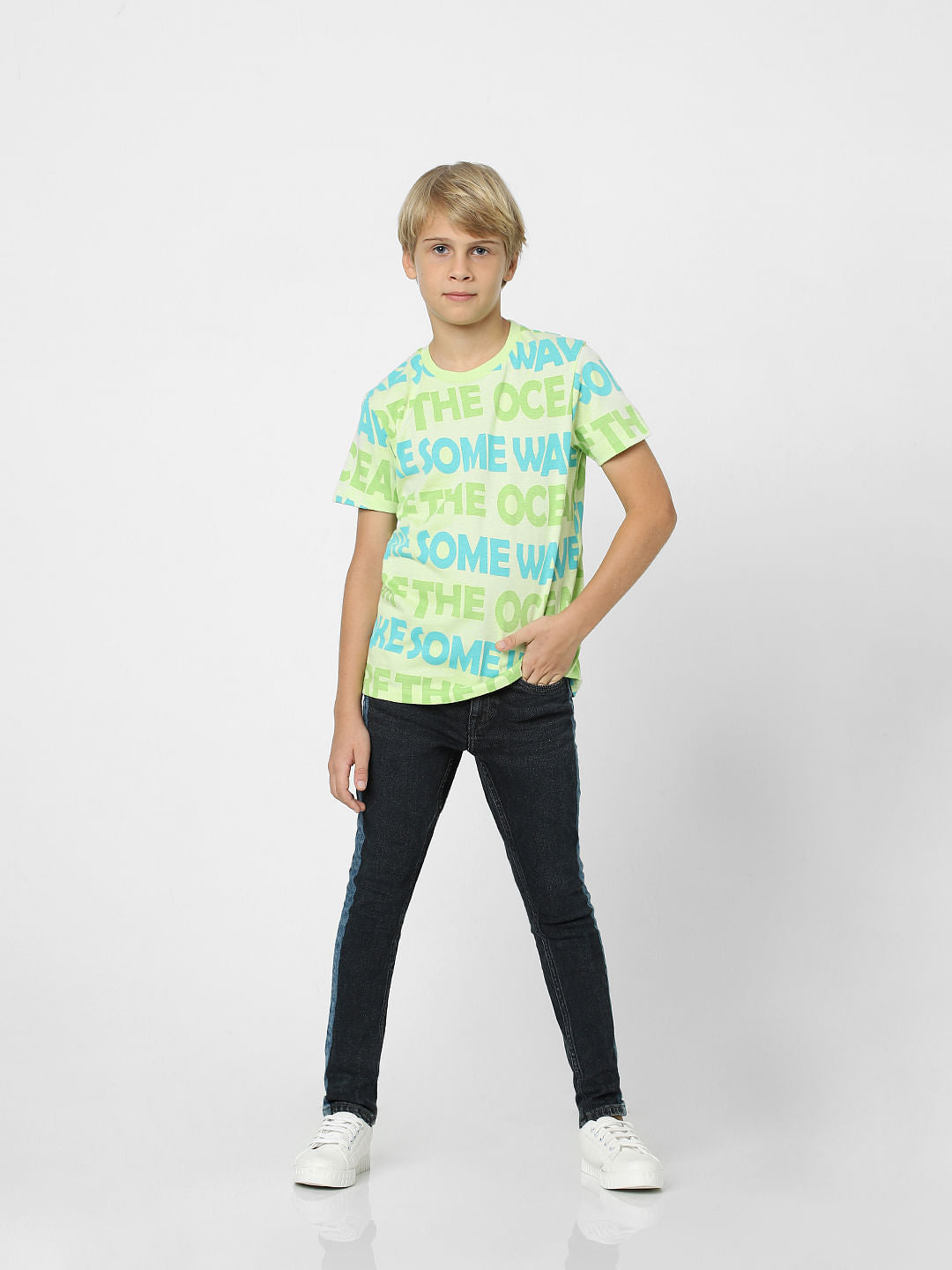 Boys Green Typographic Print T-shirt