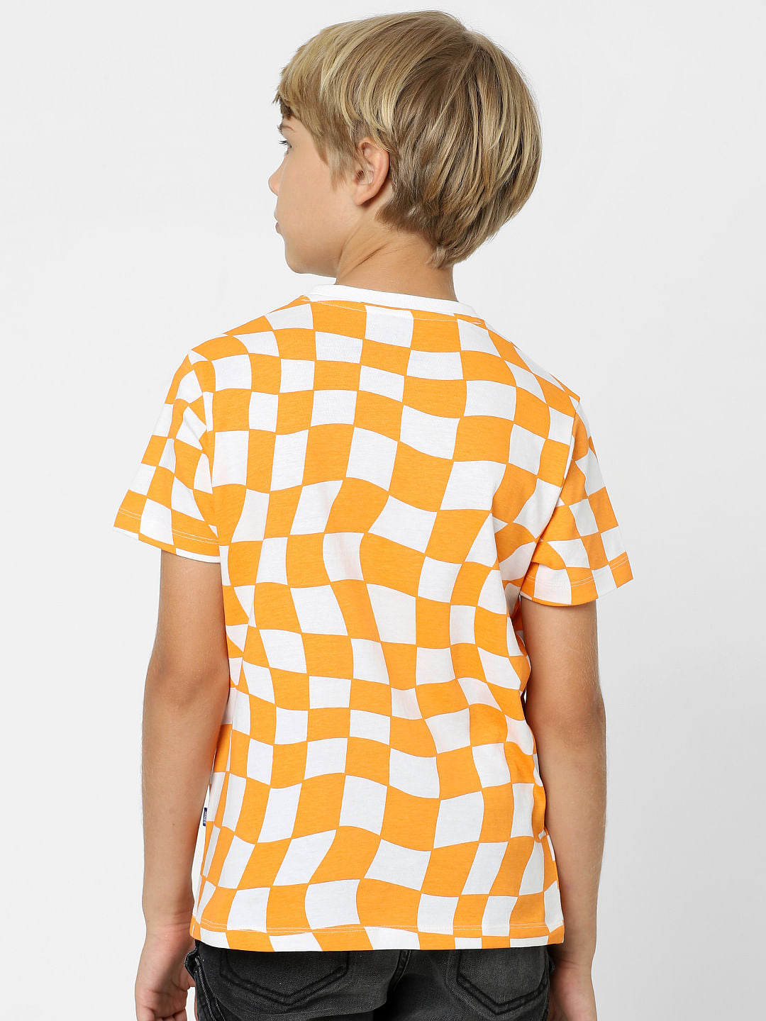 Boys Orange Printed Crew Neck T-shirt