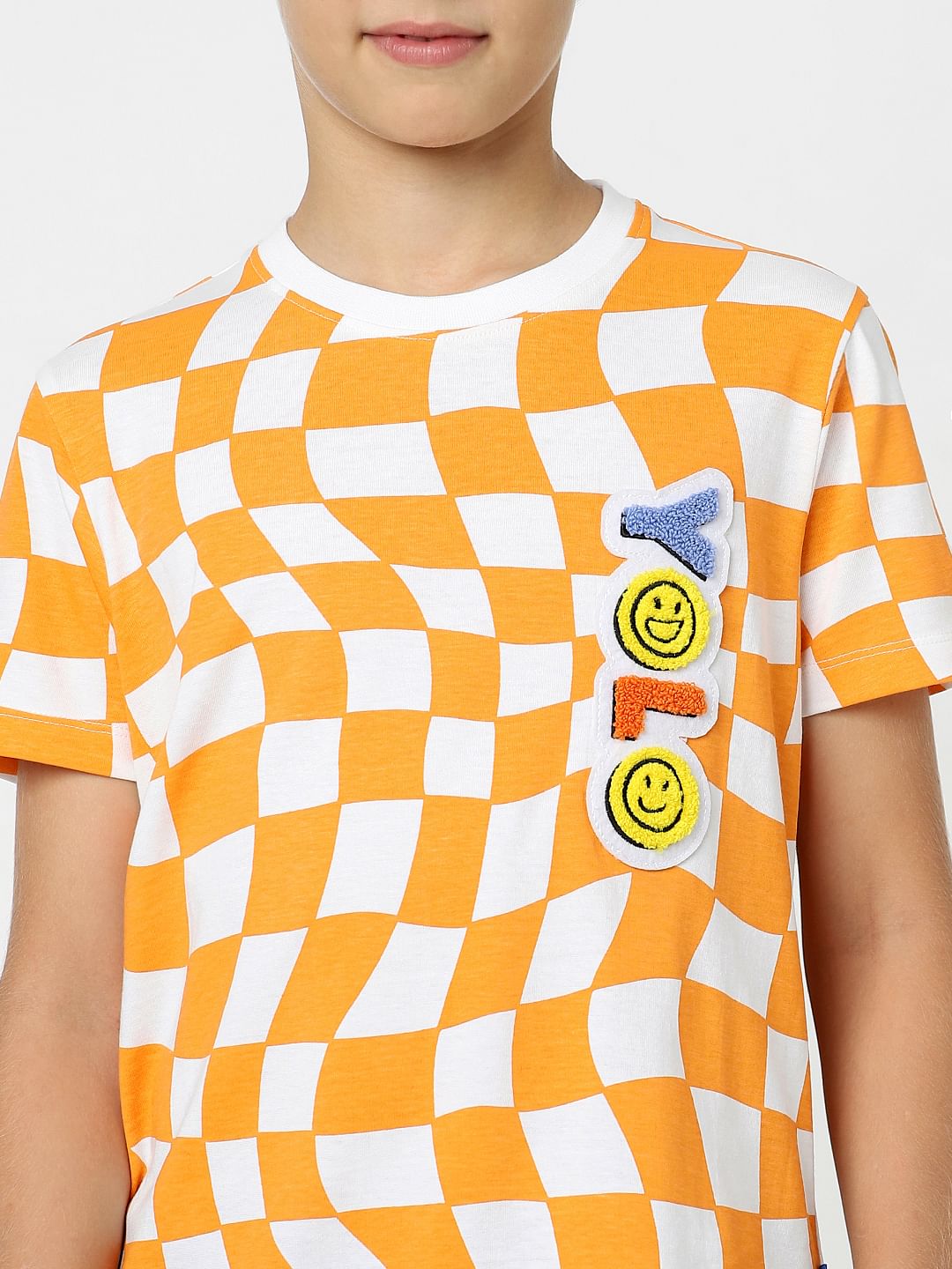 Boys Orange Printed Crew Neck T-shirt