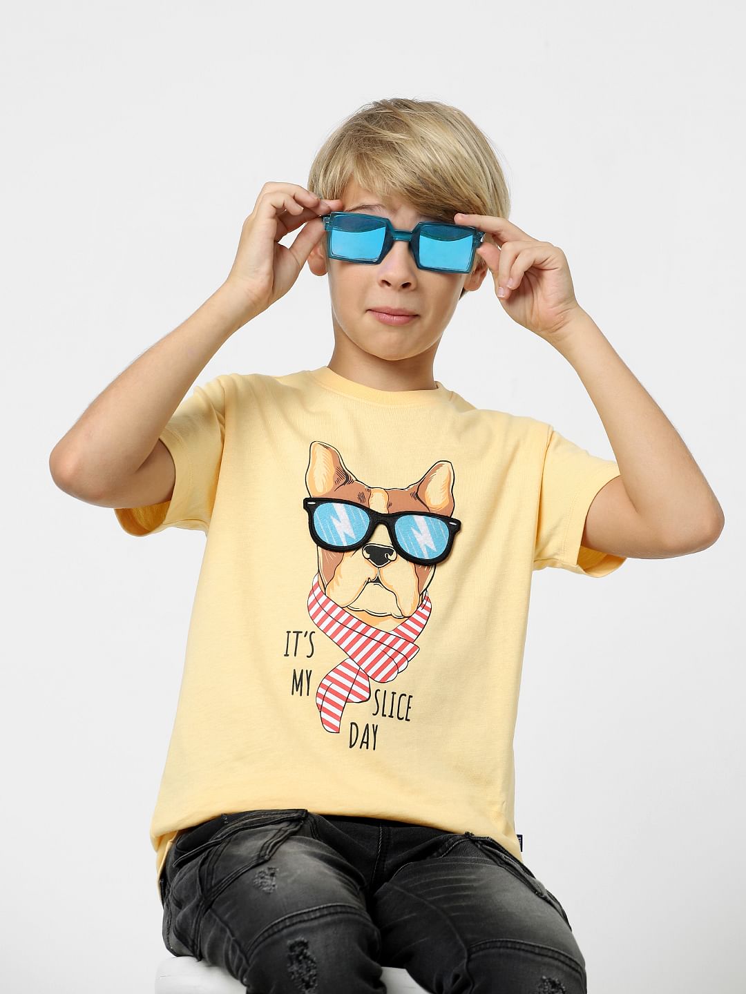 Boys Beige Printed Crew Neck T-shirt - 4/5Y