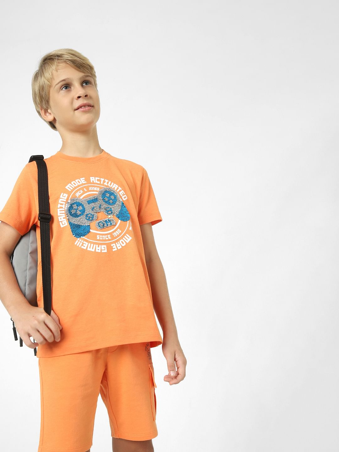 Boys Orange Graphic Print T-shirt