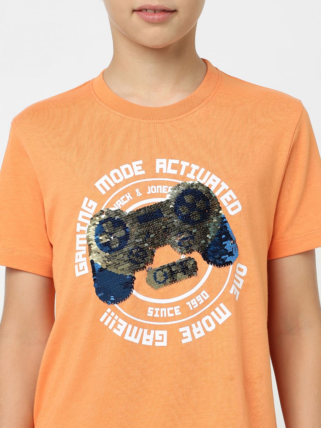 Boys Orange Graphic Print T-shirt