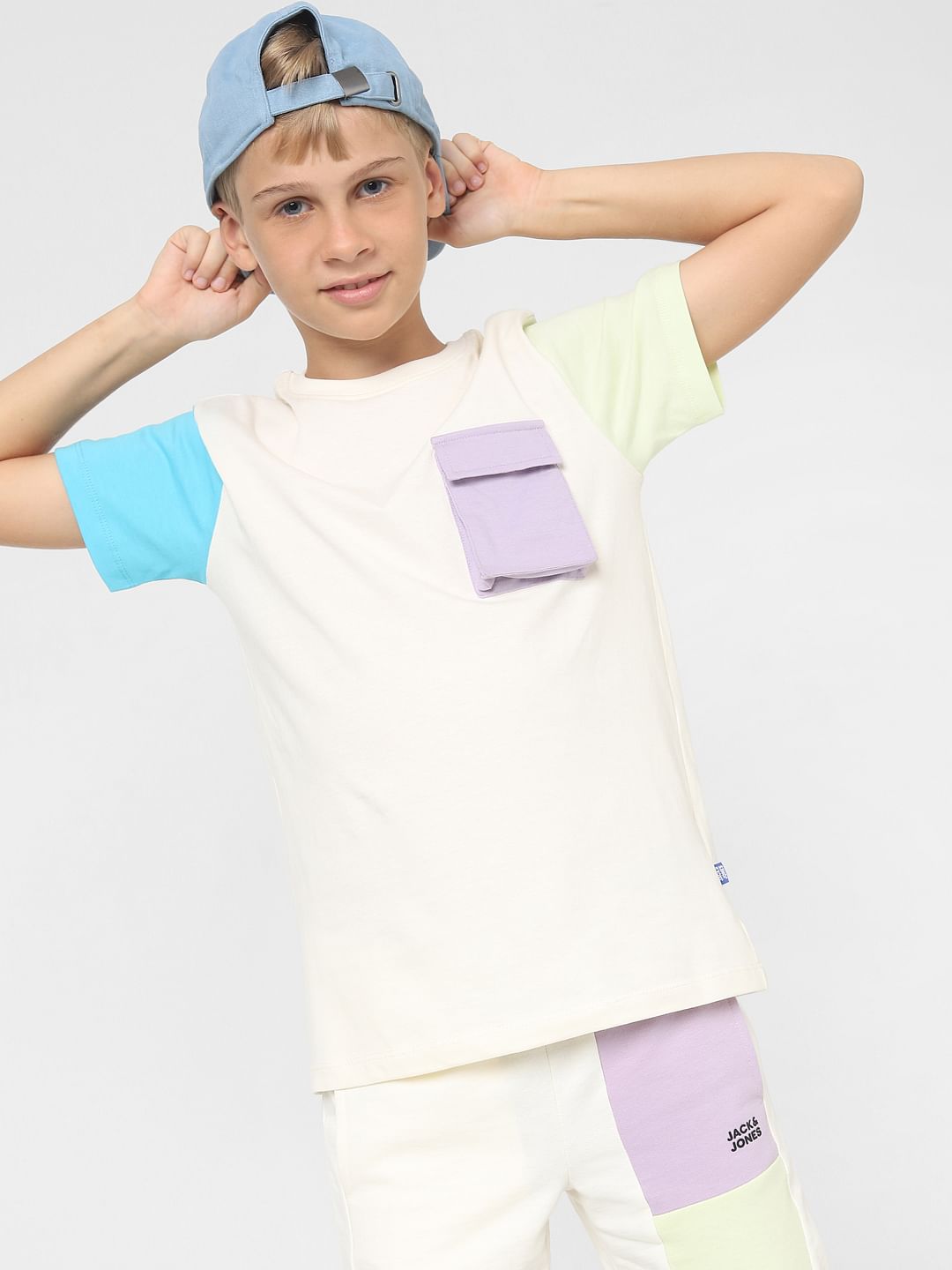 Boys Beige Colourblocked Co-ord T-shirt - 4/5Y