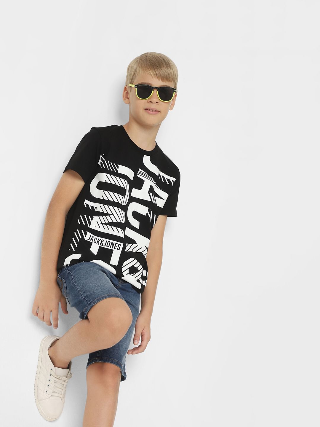 Boys Black Logo Print Crew Neck T-shirt
