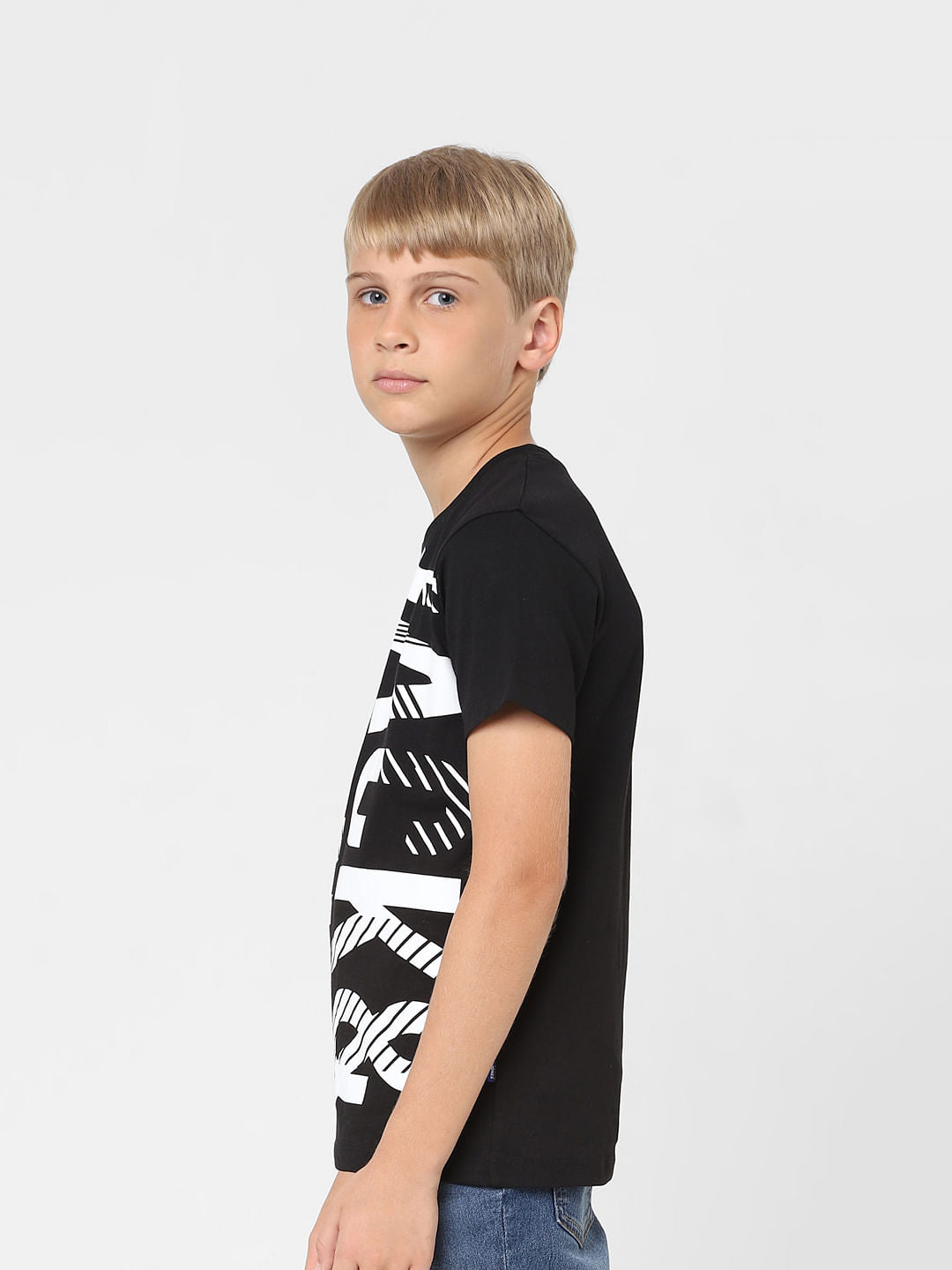 Boys Black Logo Print Crew Neck T-shirt