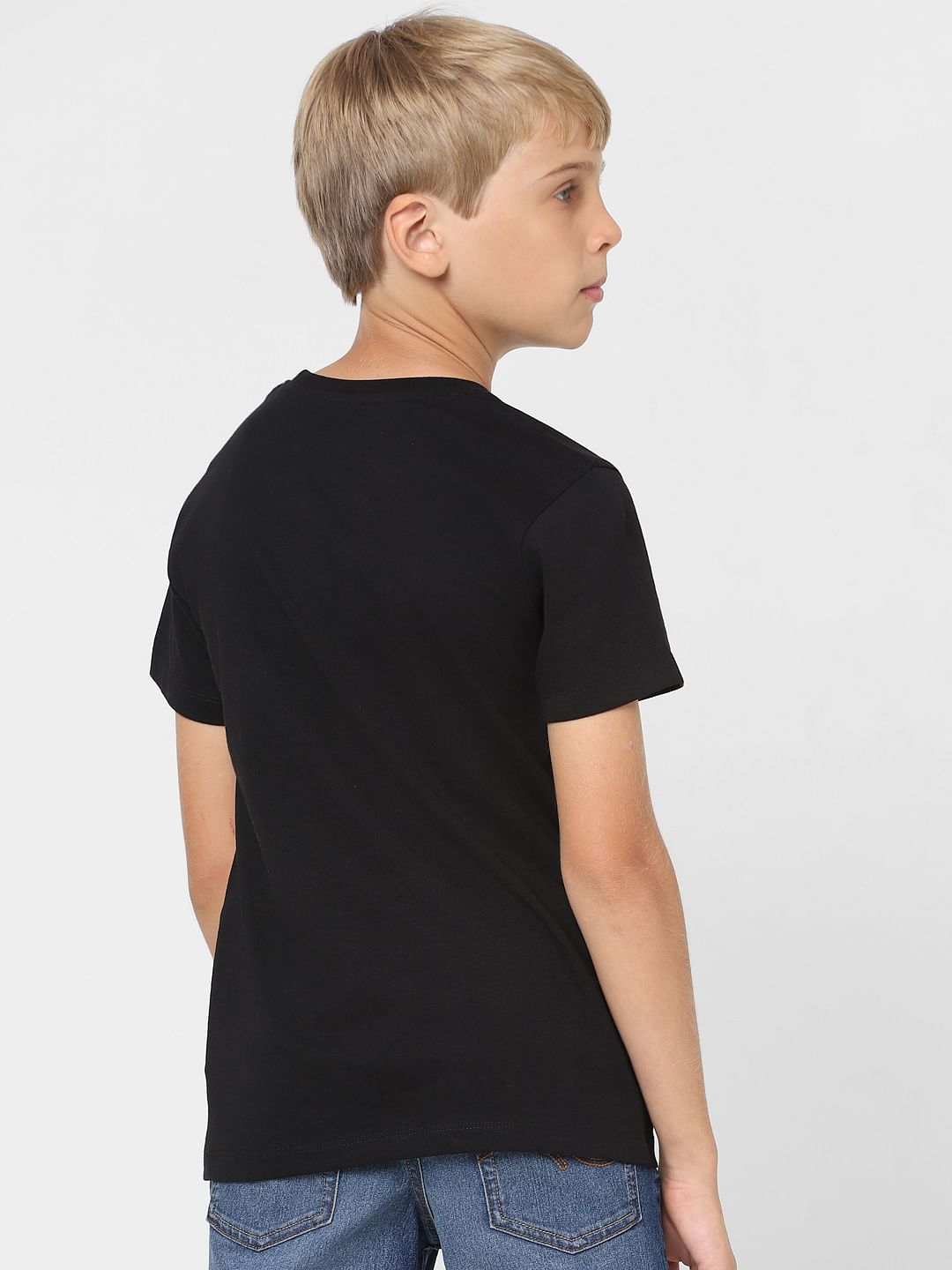 Boys Black Logo Print Crew Neck T-shirt