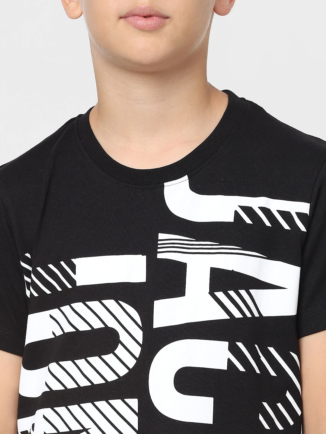 Boys Black Logo Print Crew Neck T-shirt