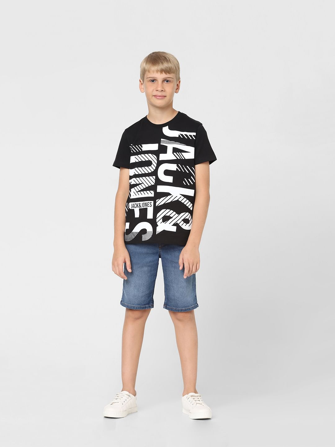 Boys Black Logo Print Crew Neck T-shirt
